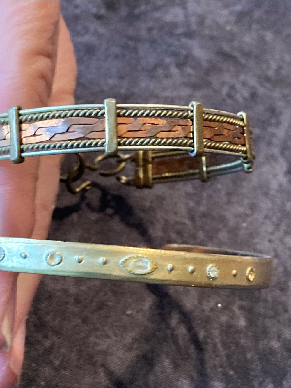 2 Two-Tone Metal Bangle Bracelet & Cuff in Gold and Copper Tones